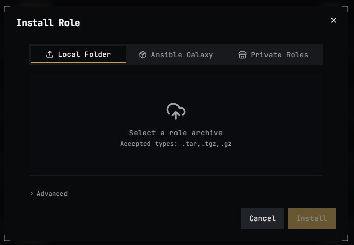 A screenshot showing the Ansible (Roles) add Box