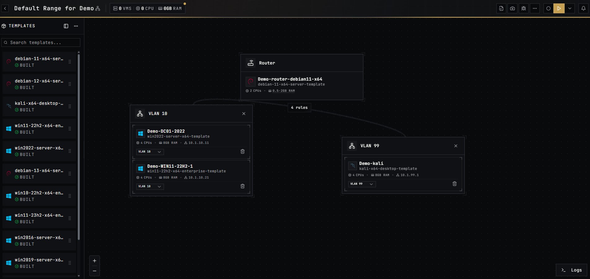A screenshot showing the Range Page
