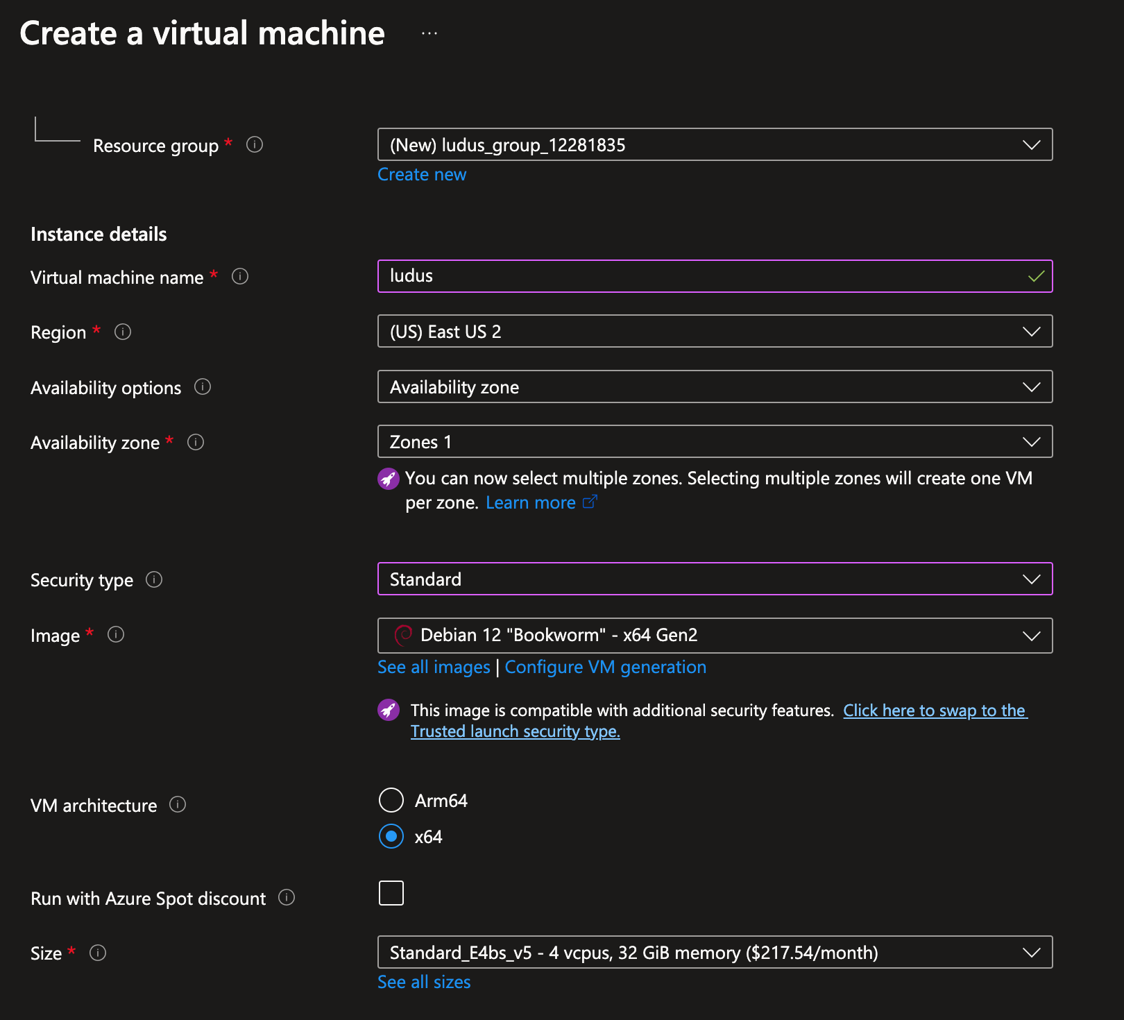 Azure VM Options