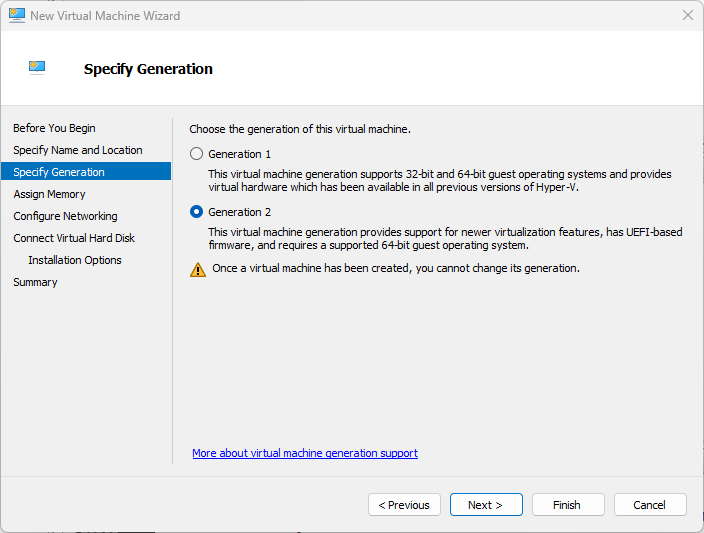 Hyper-V Generation 2 settings